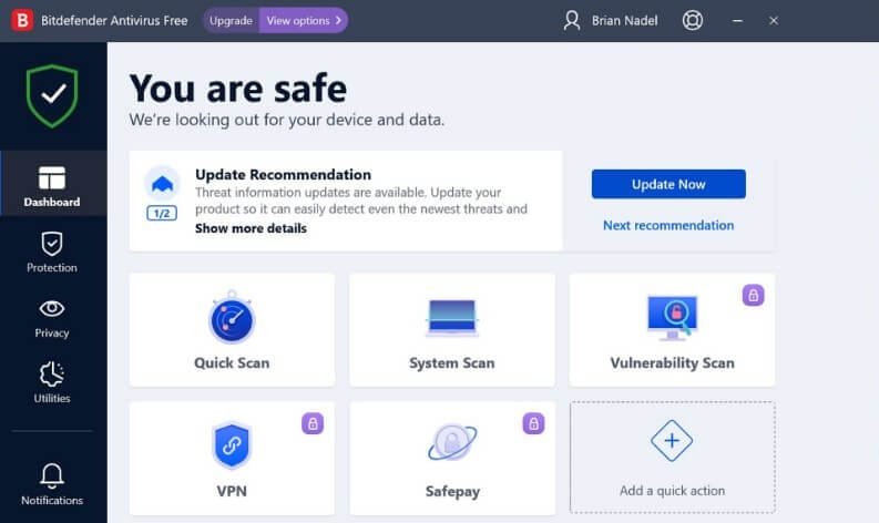 واجهة برنامج Bitdefender Antivirus Free أثناء الفحص الدقيق