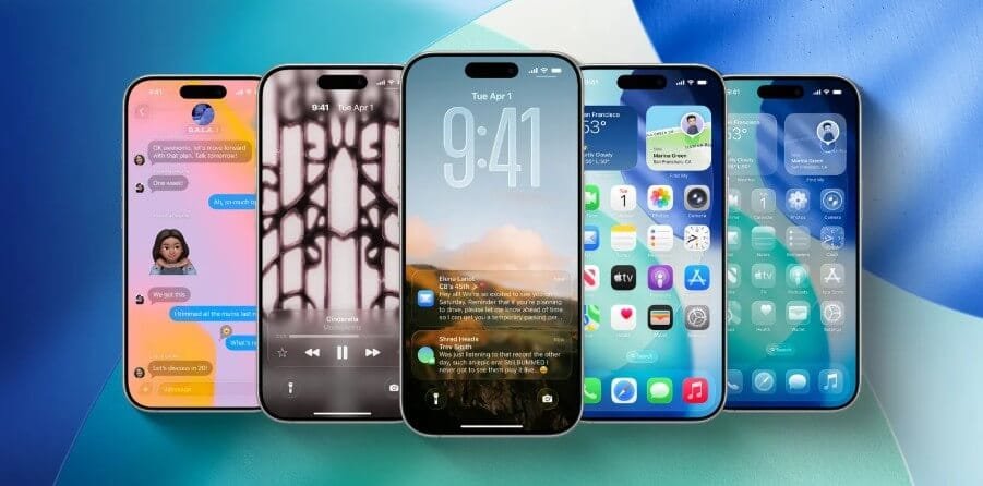 صورة توضح الشكل البصري لتحديث iOS 26 بتأثير الزجاج السائل