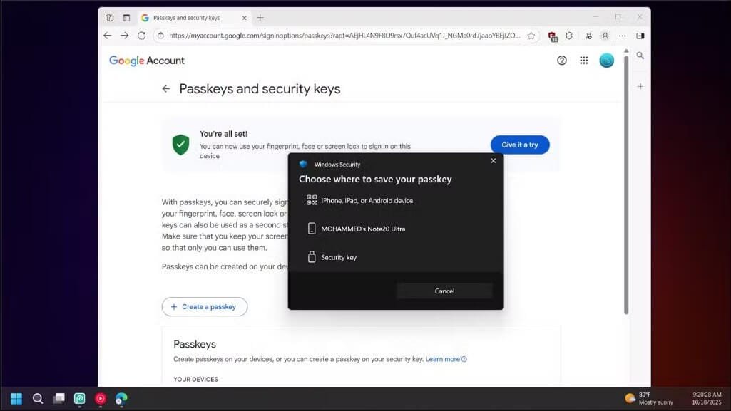 واجهة إعدادات الأمان في حساب Google تُظهر خيار تفعيل التحقق بخطوتين لإضافة مفتاح أمان YubiKey.
