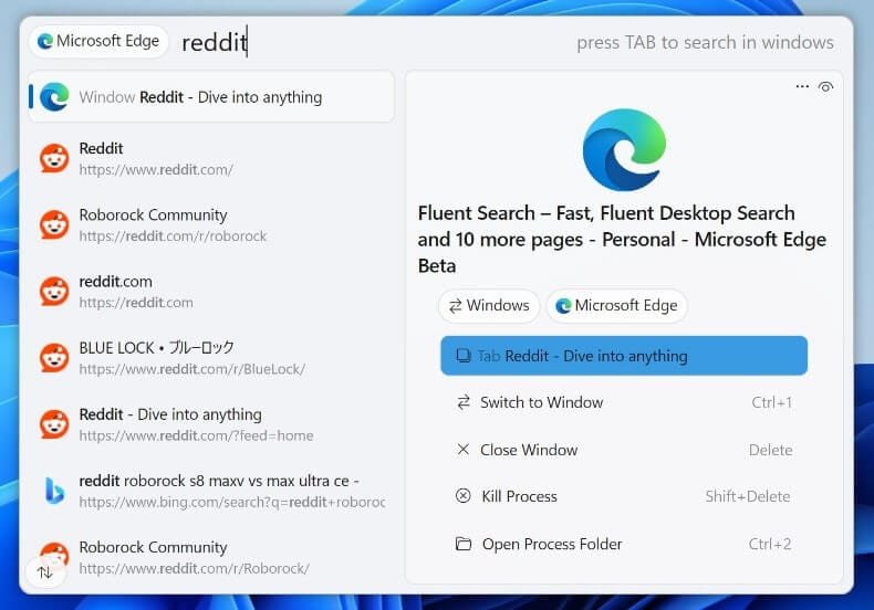 واجهة تطبيق Fluent Search على ويندوز 11 لبحث الملفات بسرعة وكفاءة