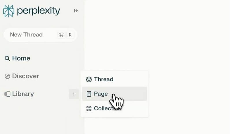 صفحة Perplexity AI تعرض خيار تحويل سلسلة محادثات إلى صفحة بحث منسقة قابلة للمشاركة عبر الويب.