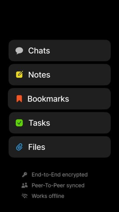 واجهة تطبيق تدوين الملاحظات Anytype أحدث نسخة على الجوال تعرض الصفحة الرئيسية وخيارات المساحات.