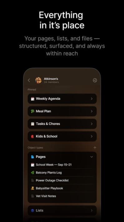 شاشة إنشاء ملاحظة جديدة في تطبيق Anytype على الهاتف بخطوط واضحة وتصميم أنيق.