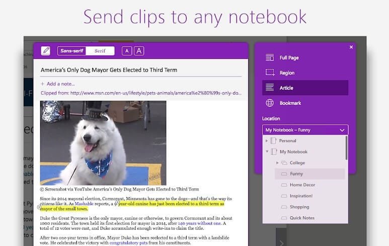 تنظيم الملاحظات والمقالات المحفوظة في OneNote بعد استخدام أداة Web Clipper.