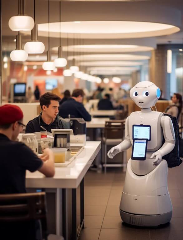 روبوت ضيافة يقدم مشروبًا لأحد النزلاء في فندق خليجي ضمن تجربة الضيافة الذكية.