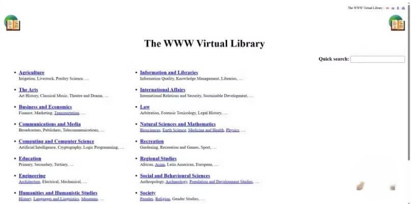 مكتبة الويب العالمية الأولى WWW Virtual Library التي أنشأها تيم بيرنرز لي.