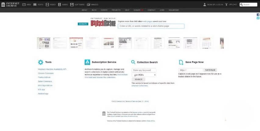 محرك البحث Wayback Machine من Internet Archive لاستكشاف أرشيف الإنترنت.