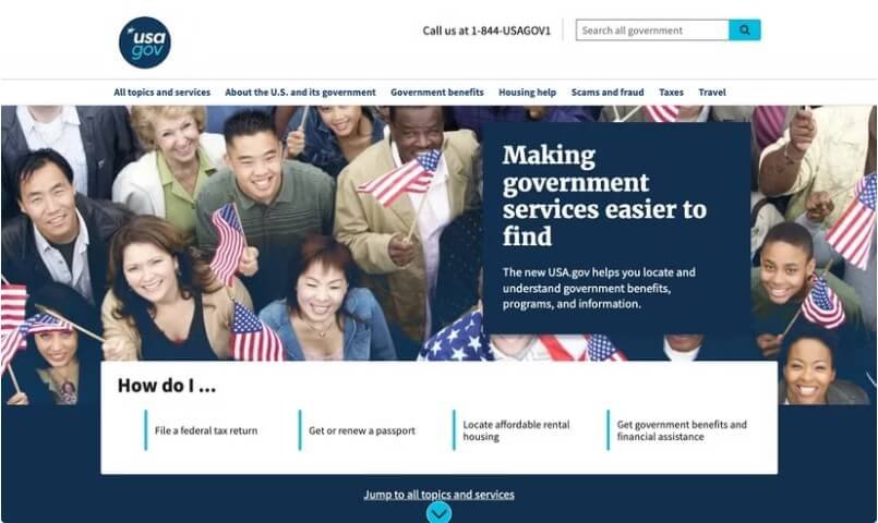 الموقع الحكومي الأمريكي USA.gov كمصدر موثوق في الويب العميق للمعلومات الرسمية.