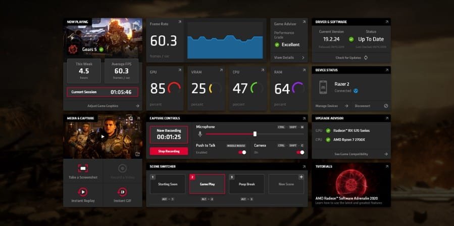 واجهة برنامج AMD Adrenalin تُظهر إعدادات Performance وتخصيص منحنى المروحة لبطاقة الرسومات Radeon بهدف تحسين التبريد وتقليل الضجيج.